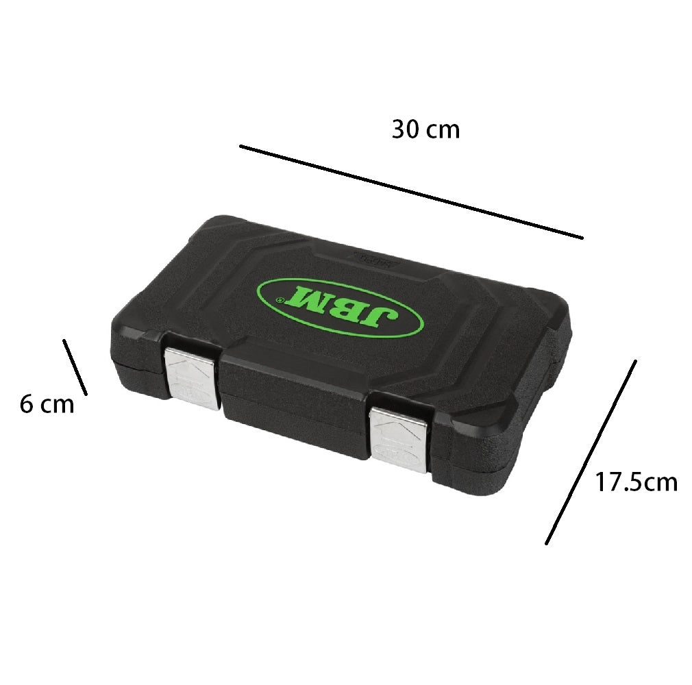Cassetta di Utensili JBM Go Trough con Cricchetto Salva Spazio Reversibile – Set da 14 pezzi per perni lunghi e bussole esagonali