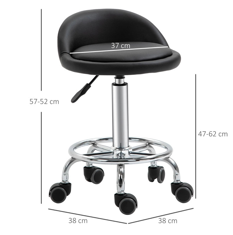Sgabello girevole con schienale e altezza regolabile 57-72 cm, seduta imbottita in ecopelle nera, portata 120 kg