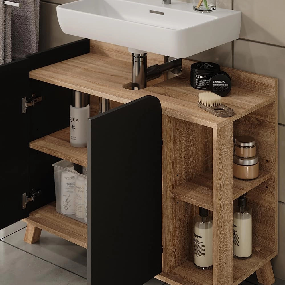Mobiletto per lavabo Karen, Sonoma/antracite, 80 x 65 cm con 2 porte