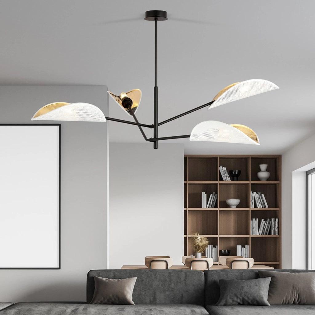 Lampada a sospensione Vene con paralumi a foglia bianco e oro