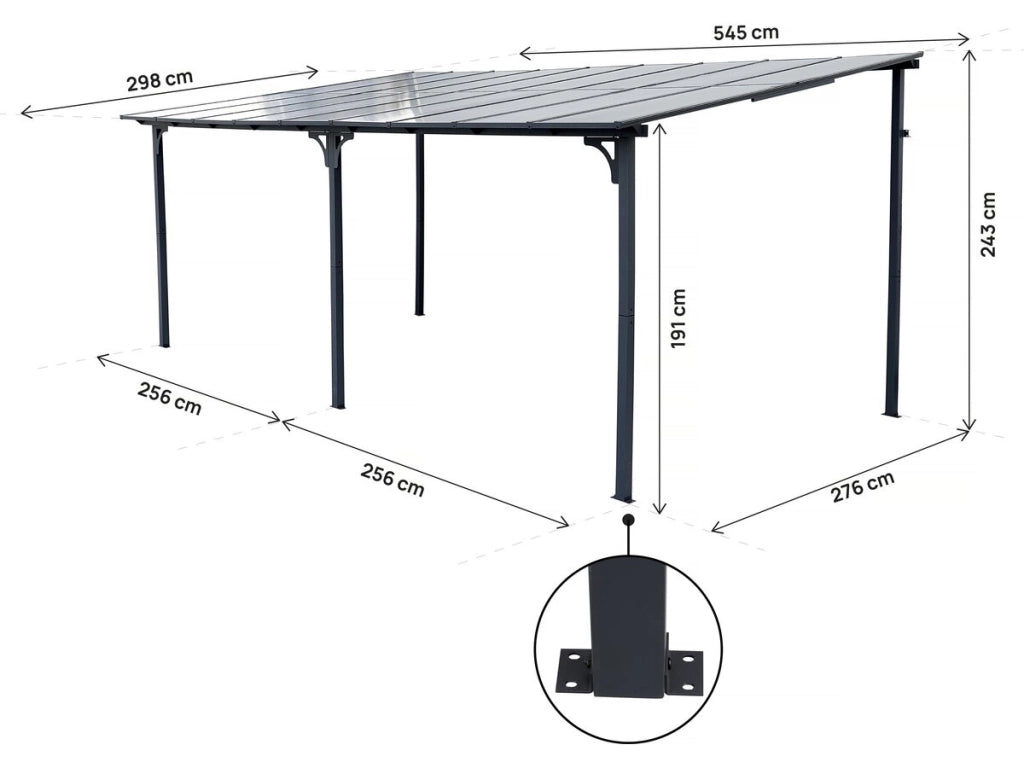 Pergola addossata "Marvin" - 5,5 x 3 m - 545 x 298 x 243 cm - Grigio scuro