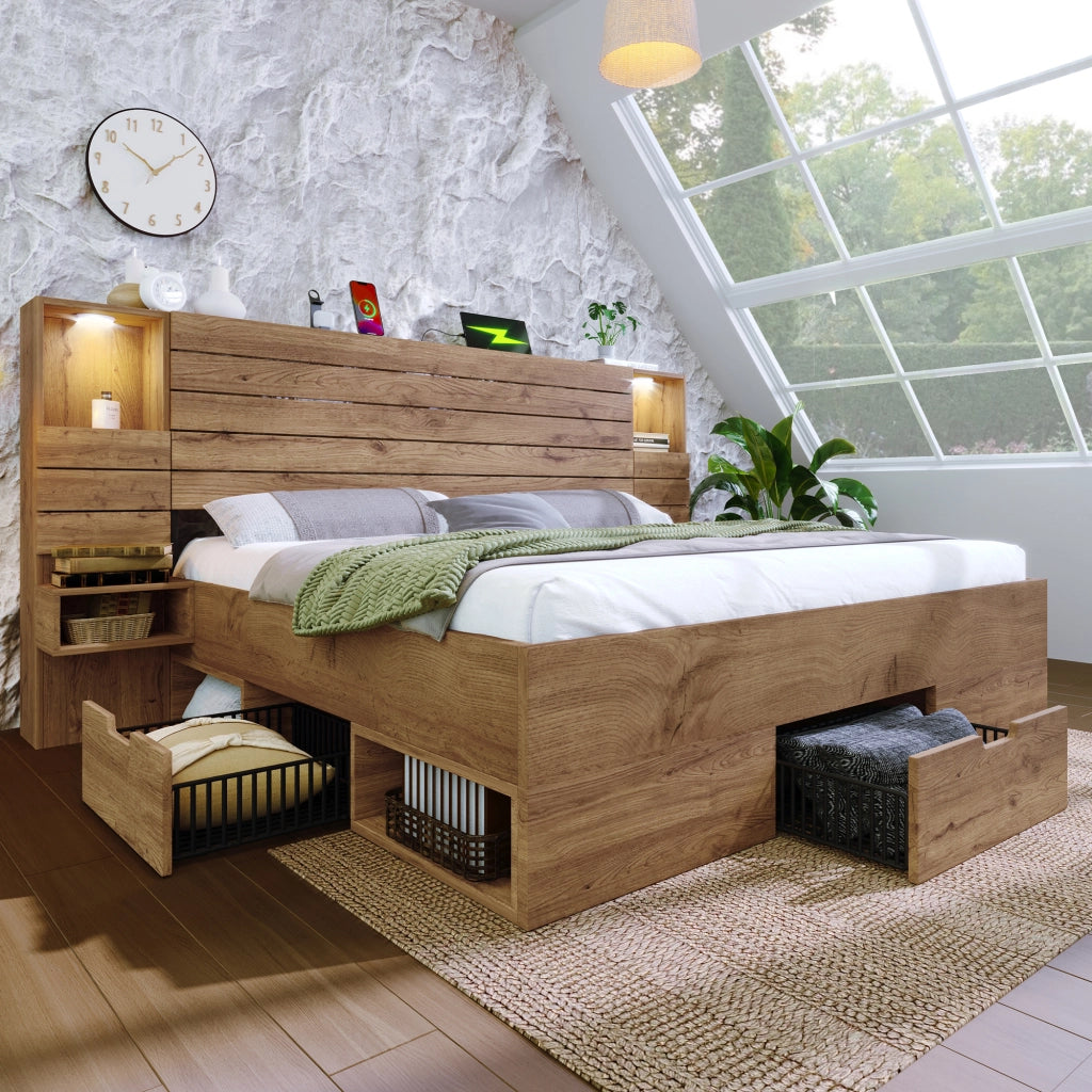 Letto con Cassetti 180 x 200 cm; Matrimoniale - USB; Type-C e LED Regolabile