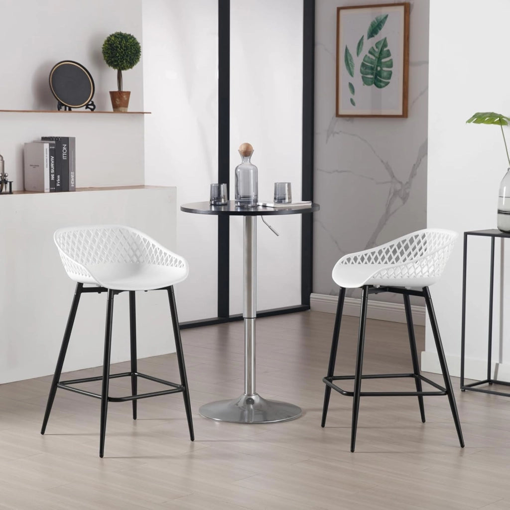 Sgabelli da Bar Set di 6, Sgabelli da Bar per Colazione, Sgabelli da Cucina con Poggiapiedi e Schienale, Sgabelli Alto con Seduta in Plastica, Bianco, BH417ws-6
