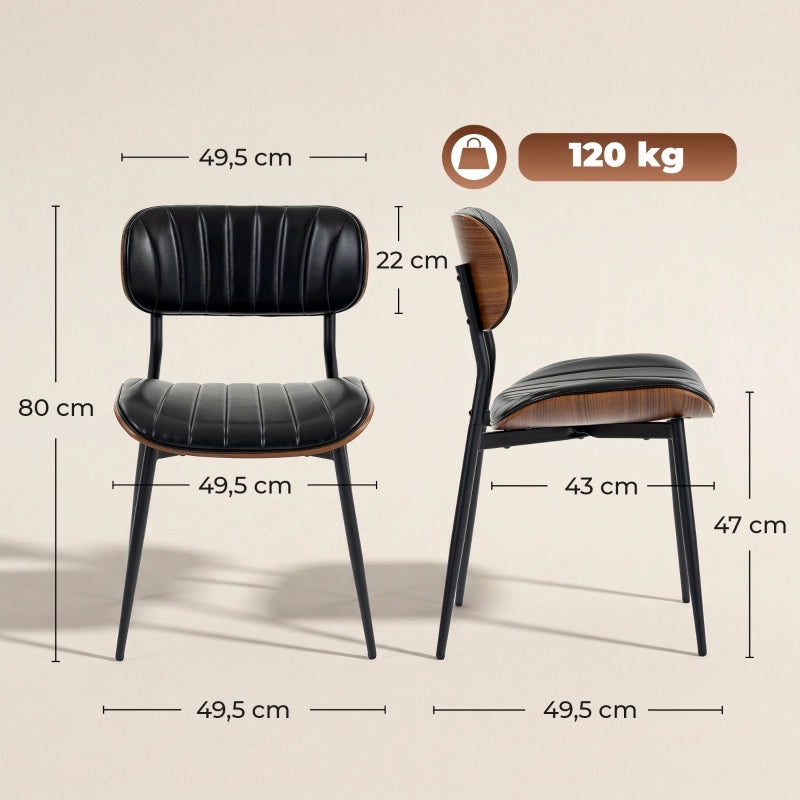 SEDIA Imbottita Set da 2 pezzi 49,5 x 49,5 x 80 cm Nero PU
