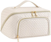 Borsa cosmetica grande, contenitore per trucchi, zaino acqua-tight in PU con grande, ampio spazio aperto per donne (vintage beige)