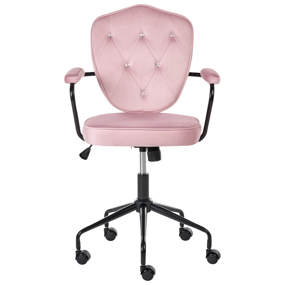 Sedia da ufficio in velluto rosa con seduta e schienale regolabili in altezza base completamente girevole stile glamour per l'ufficio domestico