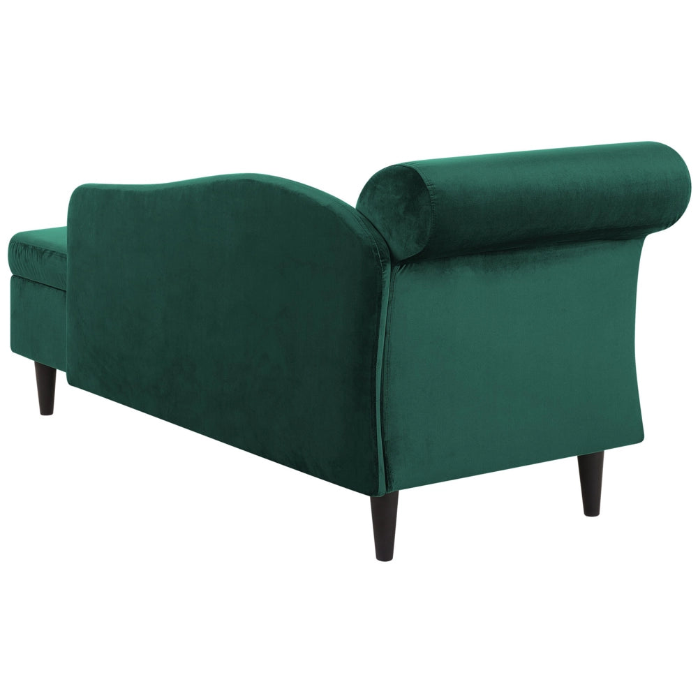 Chaise longue rivestimento in velluto verde con contenitore a versione sinistra con supporto