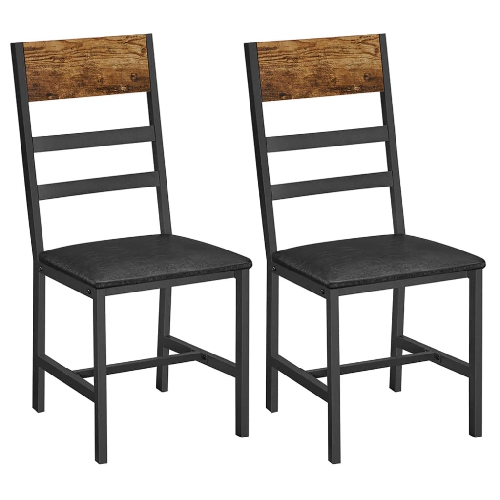 Set di 2 sedie da pranzo imbottite ergonomiche con struttura in acciaio stile industriale per soggiorno cucina marrone rustico e nero 12_0004980