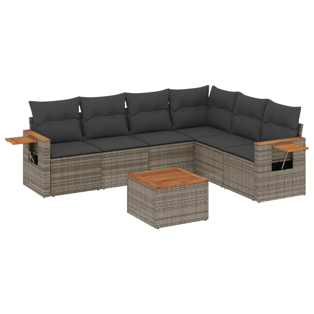 Set Divani da Giardino 7 pz con Cuscini Grigio in Polyrattan 3259253