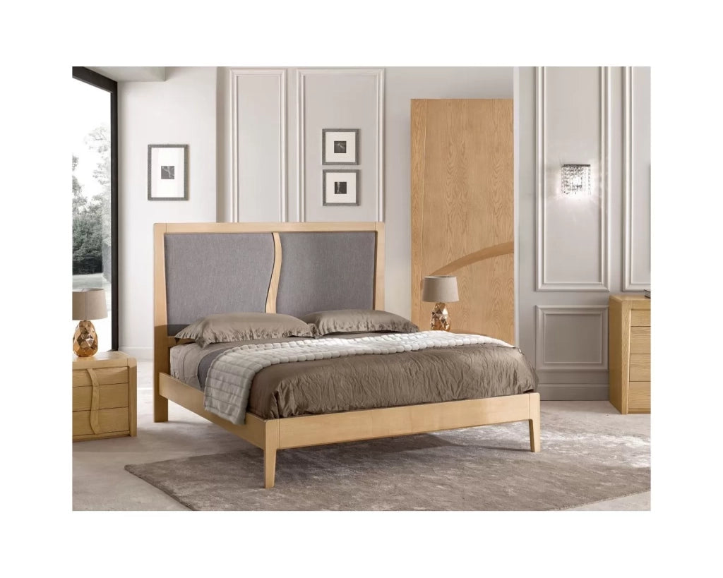 Letto matrimoniale contemporaneo imbottito legno chiaro 175x207x135 - Mobili 2G