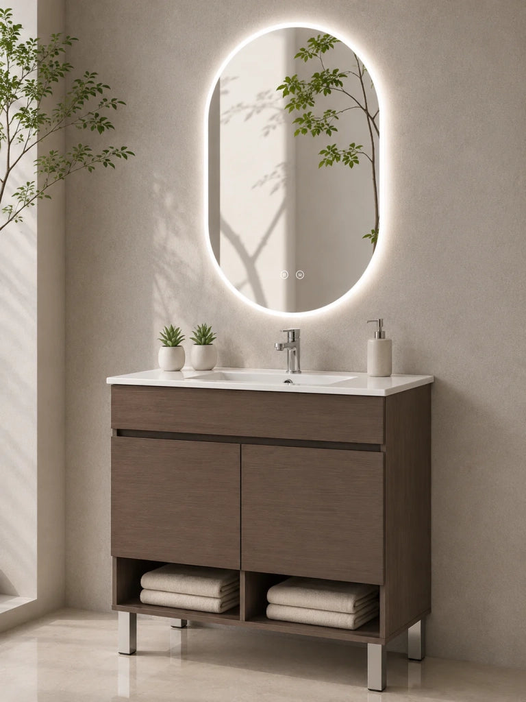 Mobile bagno con piedini con lavabo extrapiano ORIGENBATH NEBARI senza specchio 60x45 cm frassino tea