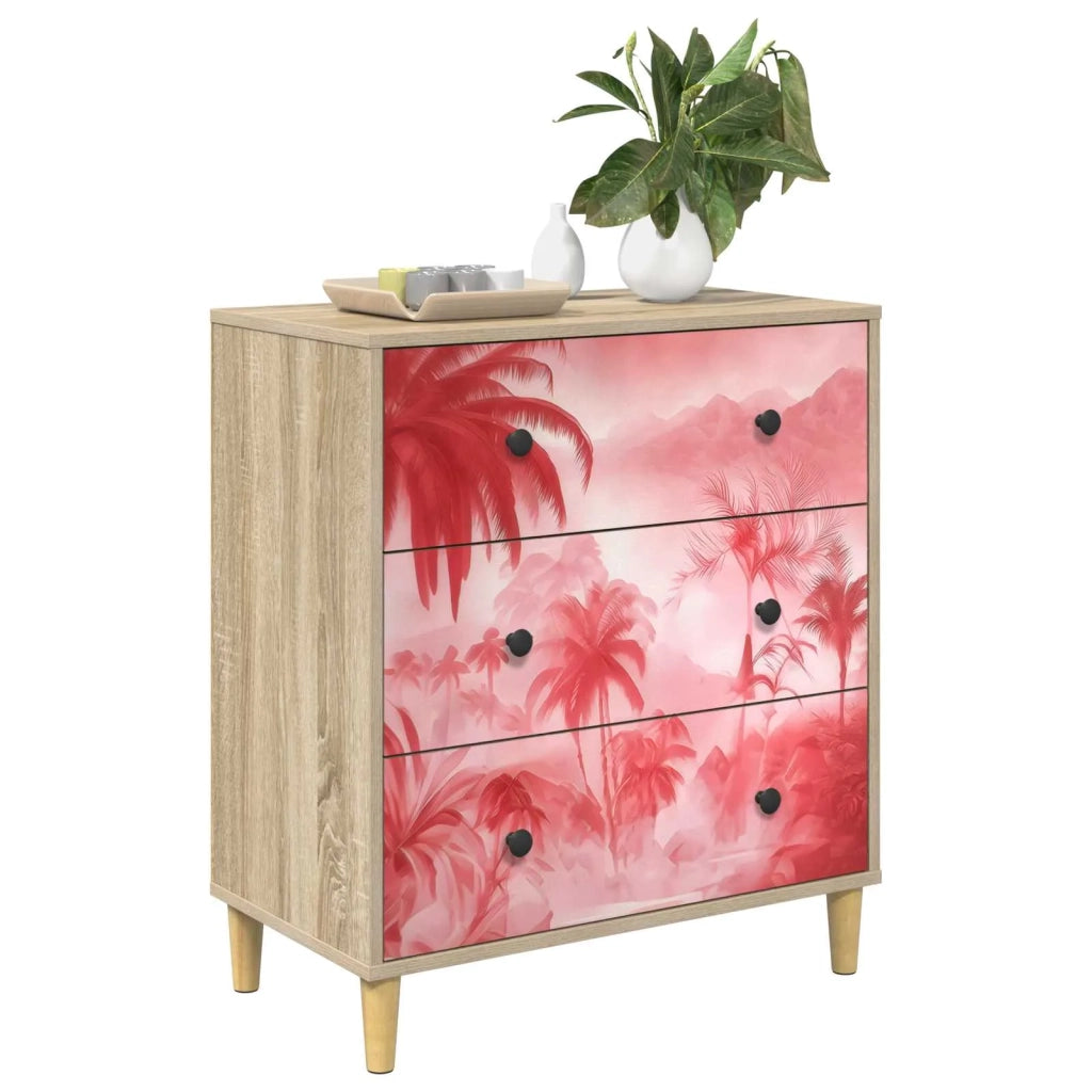 Cassettiera AACHEN Stampa di palme rosa 66 x 36,5 x 75 cm 8007366