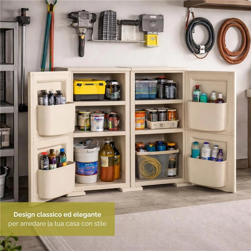 ARMADIO MULTIUSO 2 ANTE ANGORA 79X43X85,5 CM CON 4 TASCHE LATERALI – MOBILE ORGANIZZATORE VERTICALE PER LAVANDERIA E RIPOSTIGLIO
