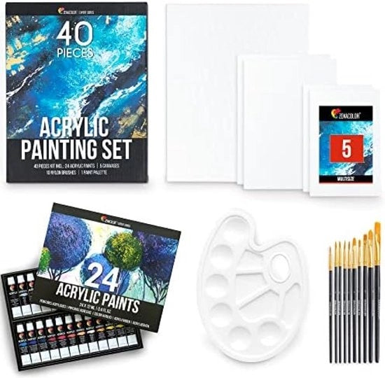 Set di Acquerelli Artistici - 24x12ml con 5 Tavole, 10 Pennelli e 1 Paletta - Adatto Adulti