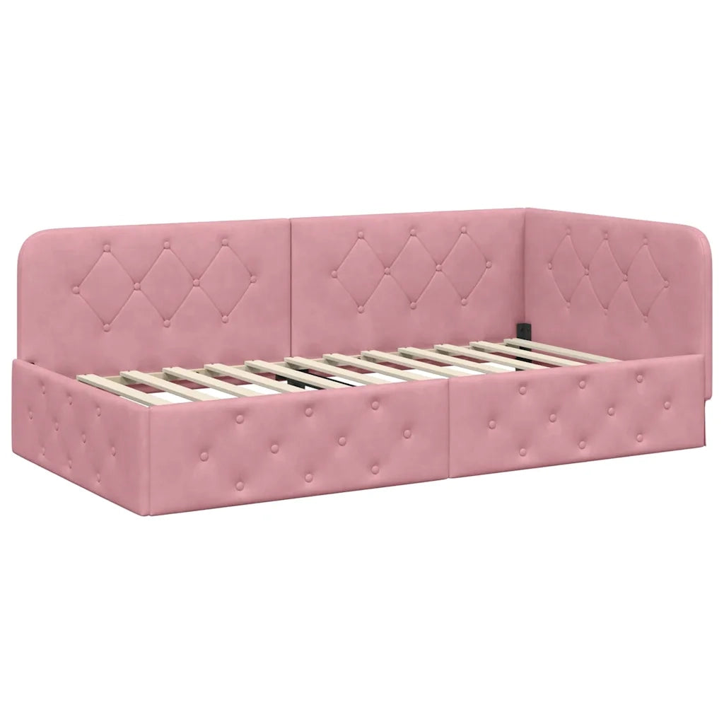 Cornice del letto ad angolo Rosa 90 x 200 cm Velluto 42016536