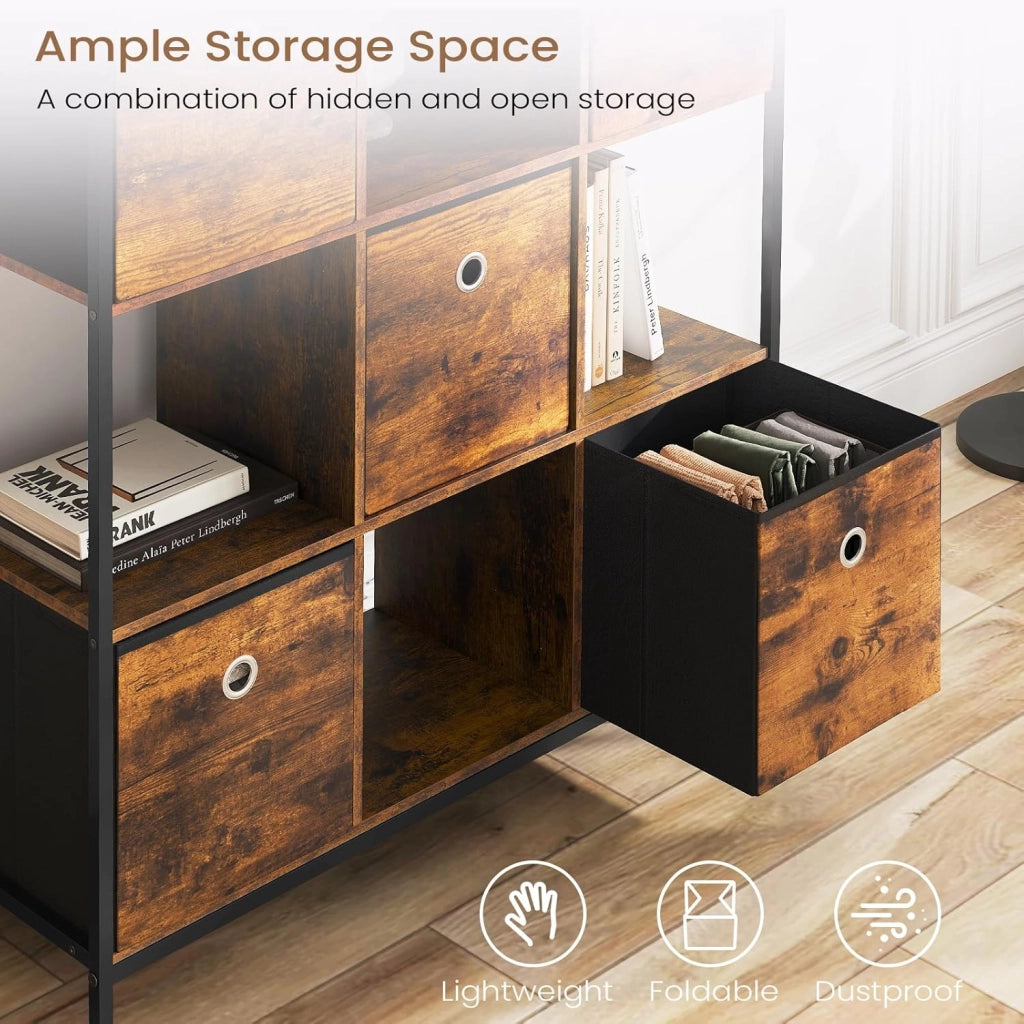 Scaffale per Libri, Scaffale con 4 Cubi Aperti e 5 Cassetti in Tessuto non Tessuto, Unità di Stoccaggio Industriale per Soggiorno/Camera da Letto/Ufficio, Legno Ingegnerizzato, RGB64vbn