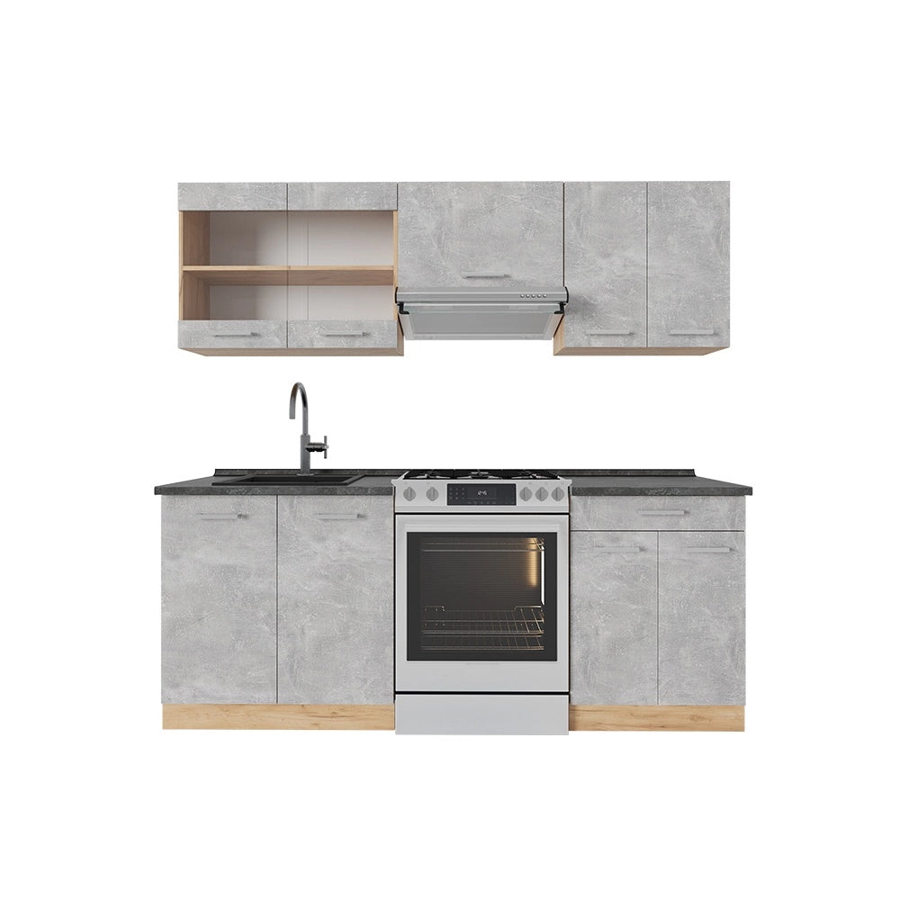 Cucina componibile R-Line Calcestruzzo/Rovere dorato 200 cm, PL Antracite Vicco