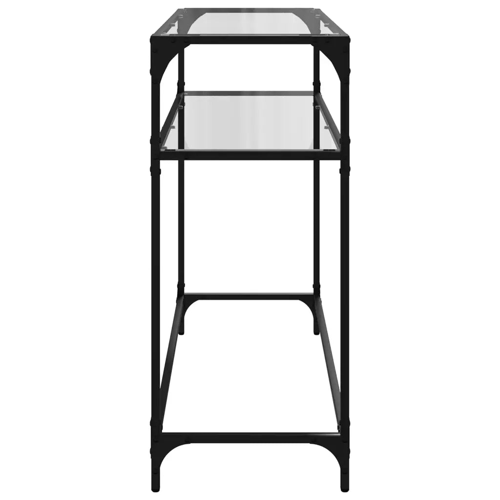 Tavolino Consolle Piano Vetro Trasparente 98x35x81cm in Acciaio