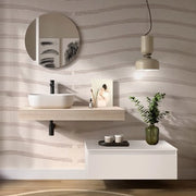 Composizione bagno con mensolone 100 cm rovere bali e cassettiera sospesa 80 cm in bianco opaco - Sumo