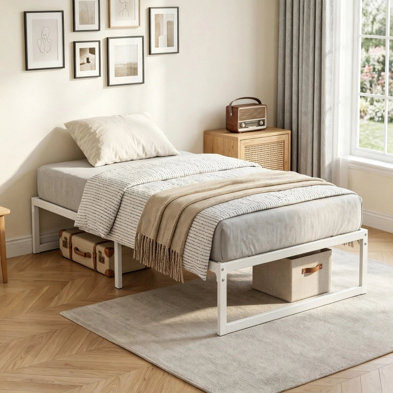 LETTO Singolo 90x200 cm in Metallo Bianco senza testiera con spazio contenitore