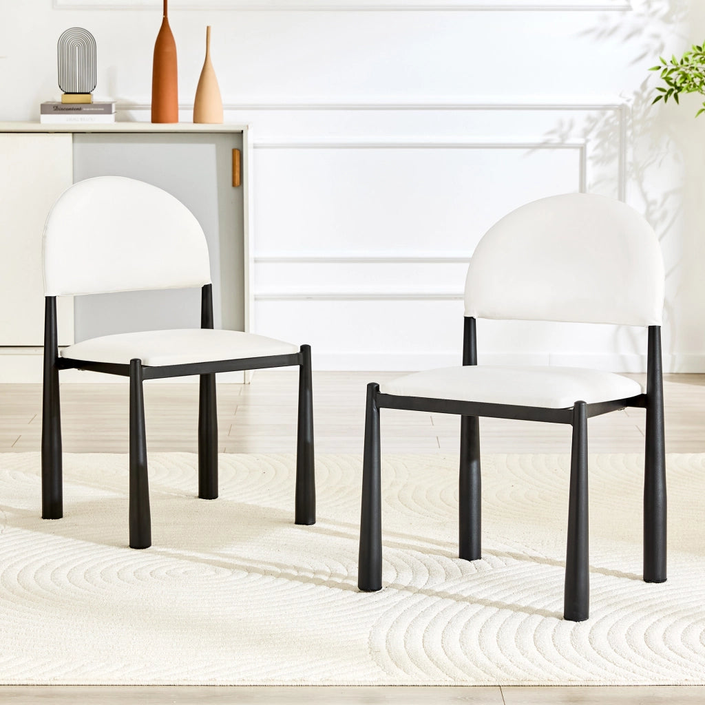 Sedia da Pranzo Ergonomica con Schienale Semicircolare Imbottito, in PU e Metallo Bianco