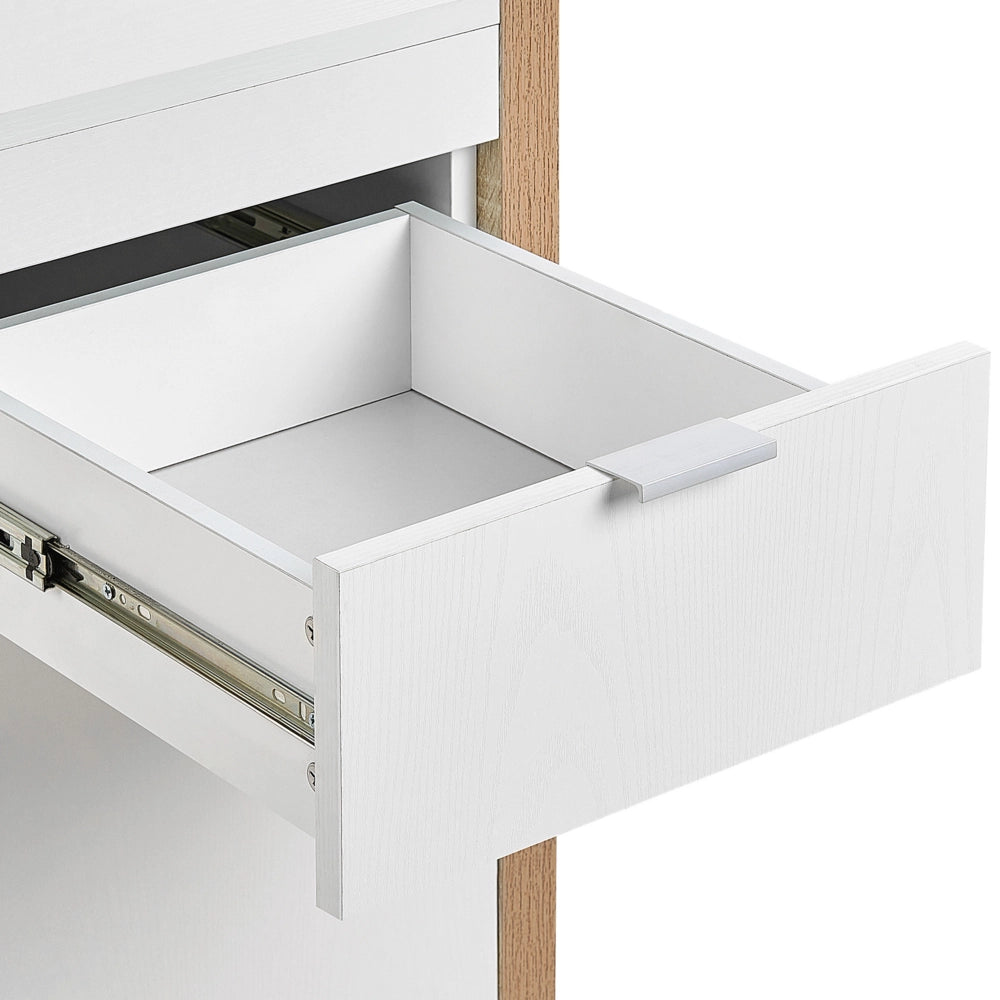 Scrivania da casa in legno bianco 110 x 50 cm cassetto portaoggetti in legno chiaro design minimalista