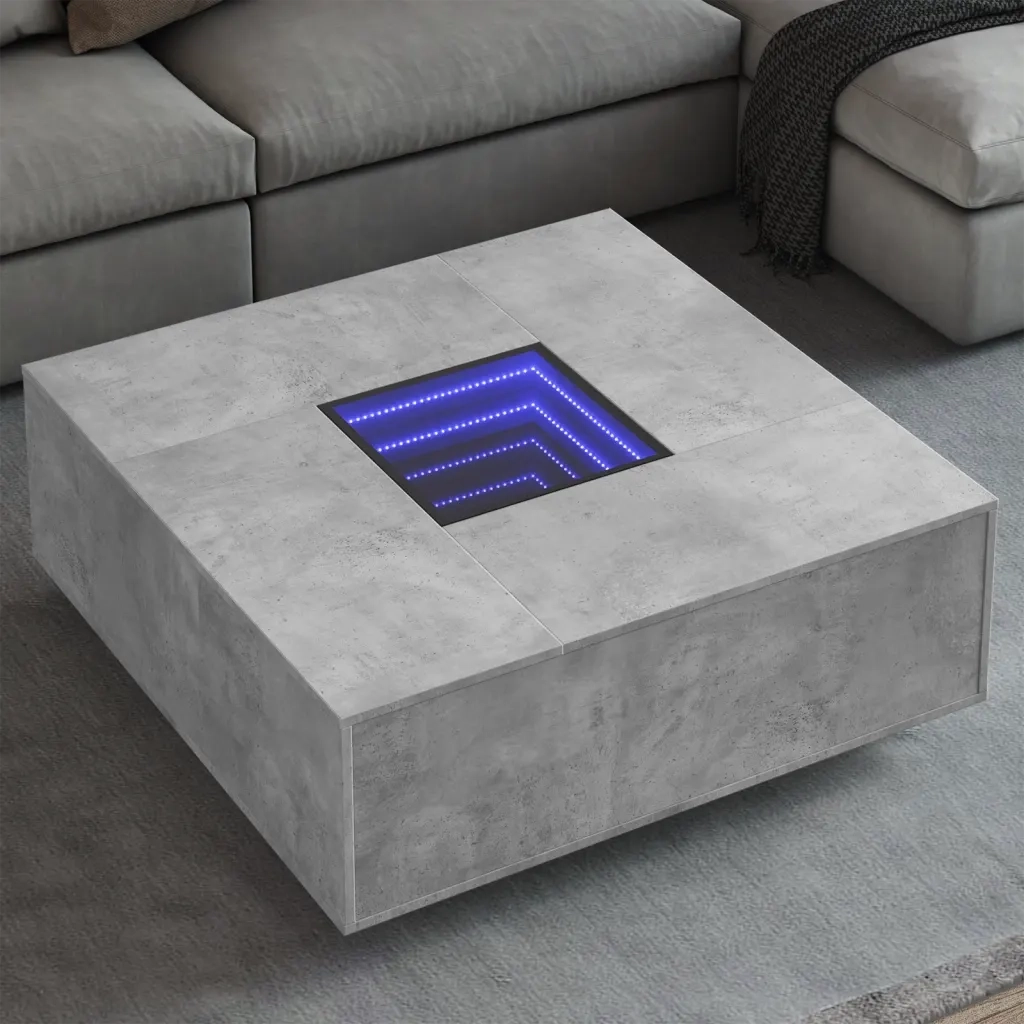 Tavolino Salotto con LED Infinity Grigio Cemento 100x100x40 cm