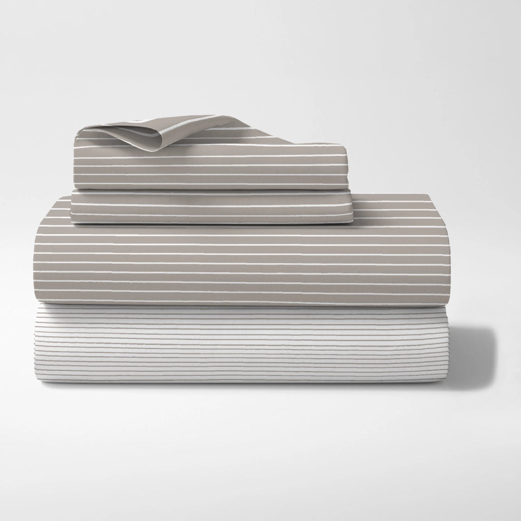 Completo Lenzuola Matrimoniale In Cotone Lenzuolo Sotto Sopra 2 Federe Certificato Oekotex Parure Letto Disegni Moderni Biancheria Di Alta Qualità Stripe Beige