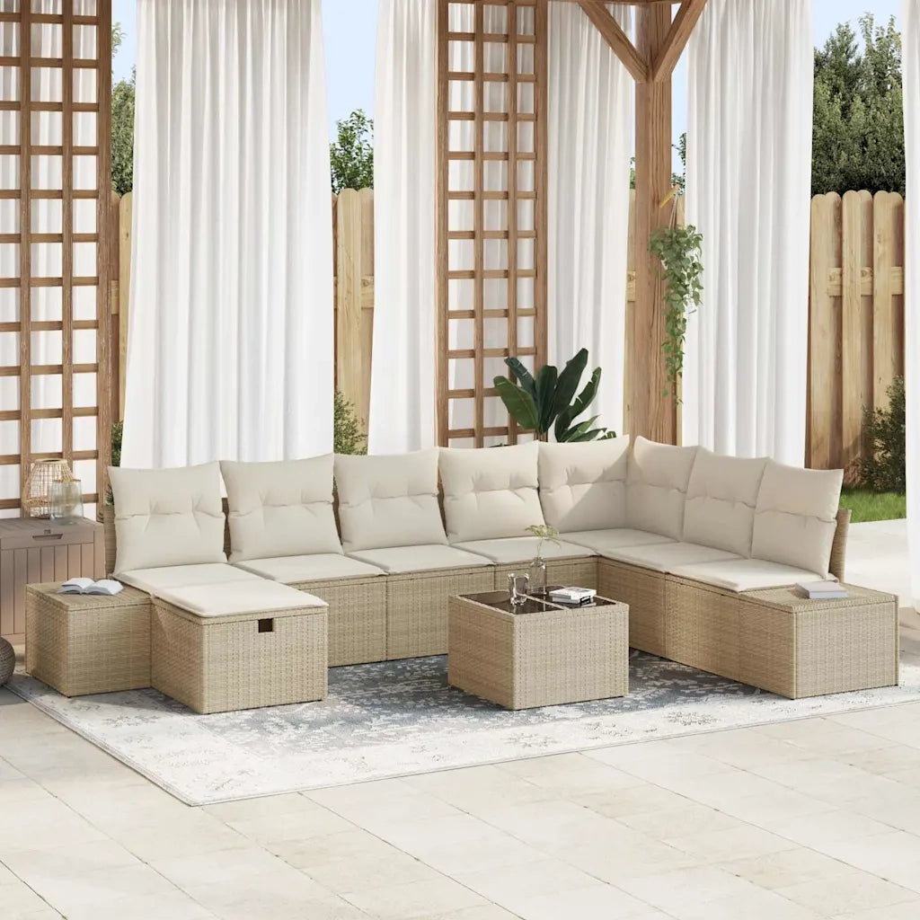 Set Divano da Giardino 9 pcs Beige 55 x 62 x 69 cm Poly Rattan 3360772