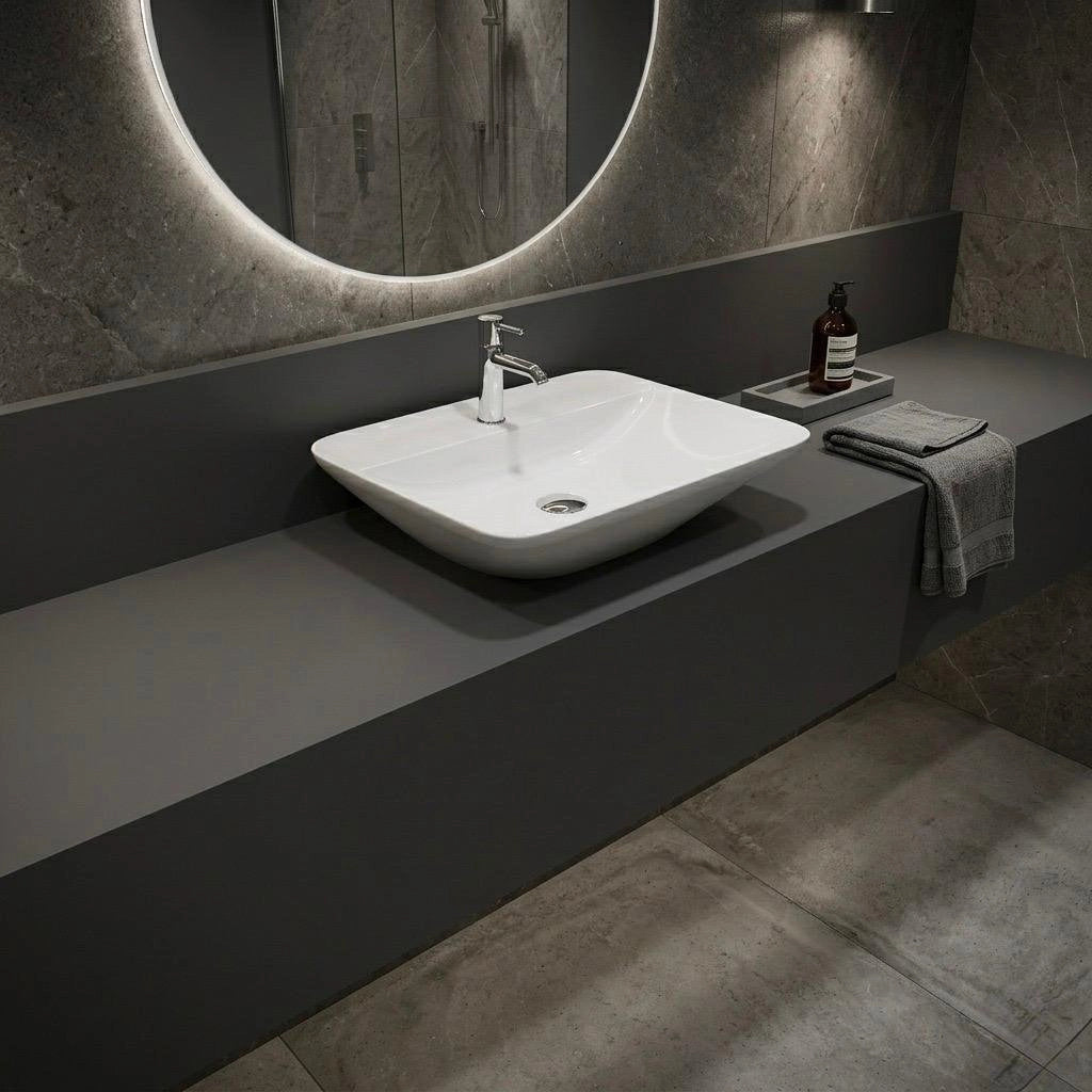 Lavabo appoggio rettangolare foro rubinetto Rak Ceramics Bianco