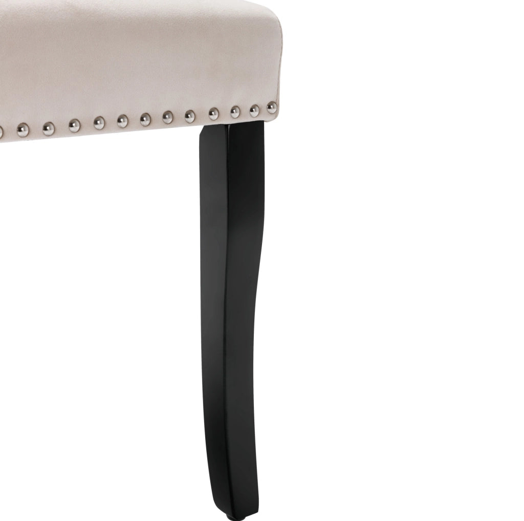 Set 2 sedie da pranzo in velluto beige con gambe in quercia