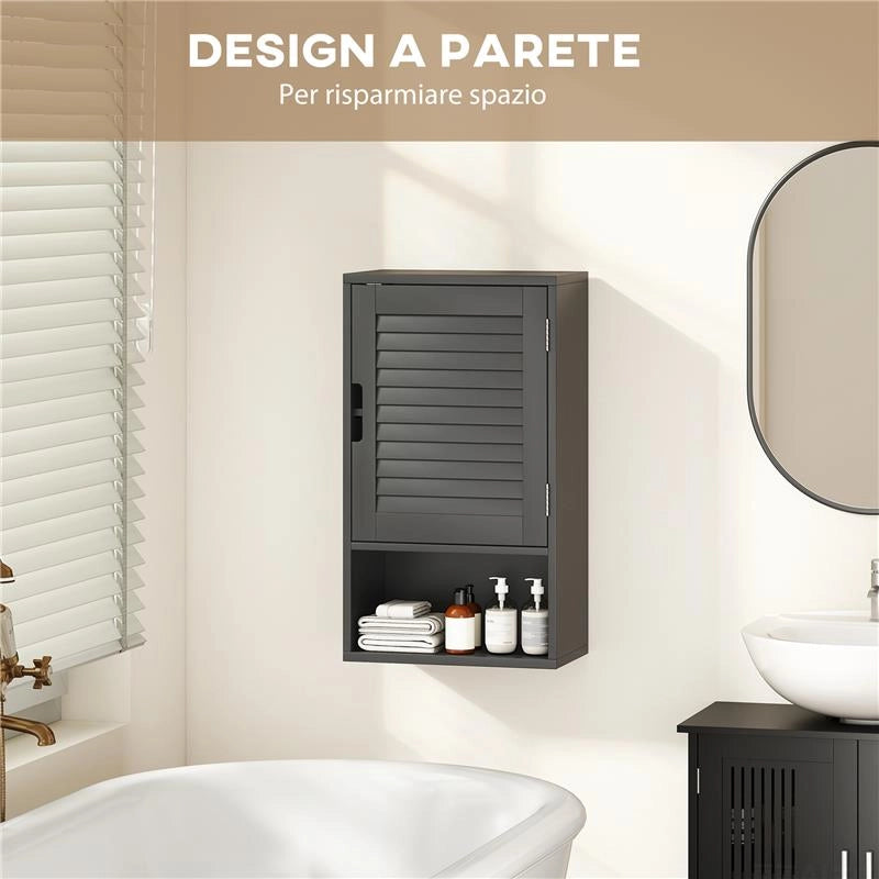 ARMADIETTO BAGNO A PARETE CON RIPIANO REGOLABILE E ANTA AMMORTIZZATA, 40X20X60 CM, NERO