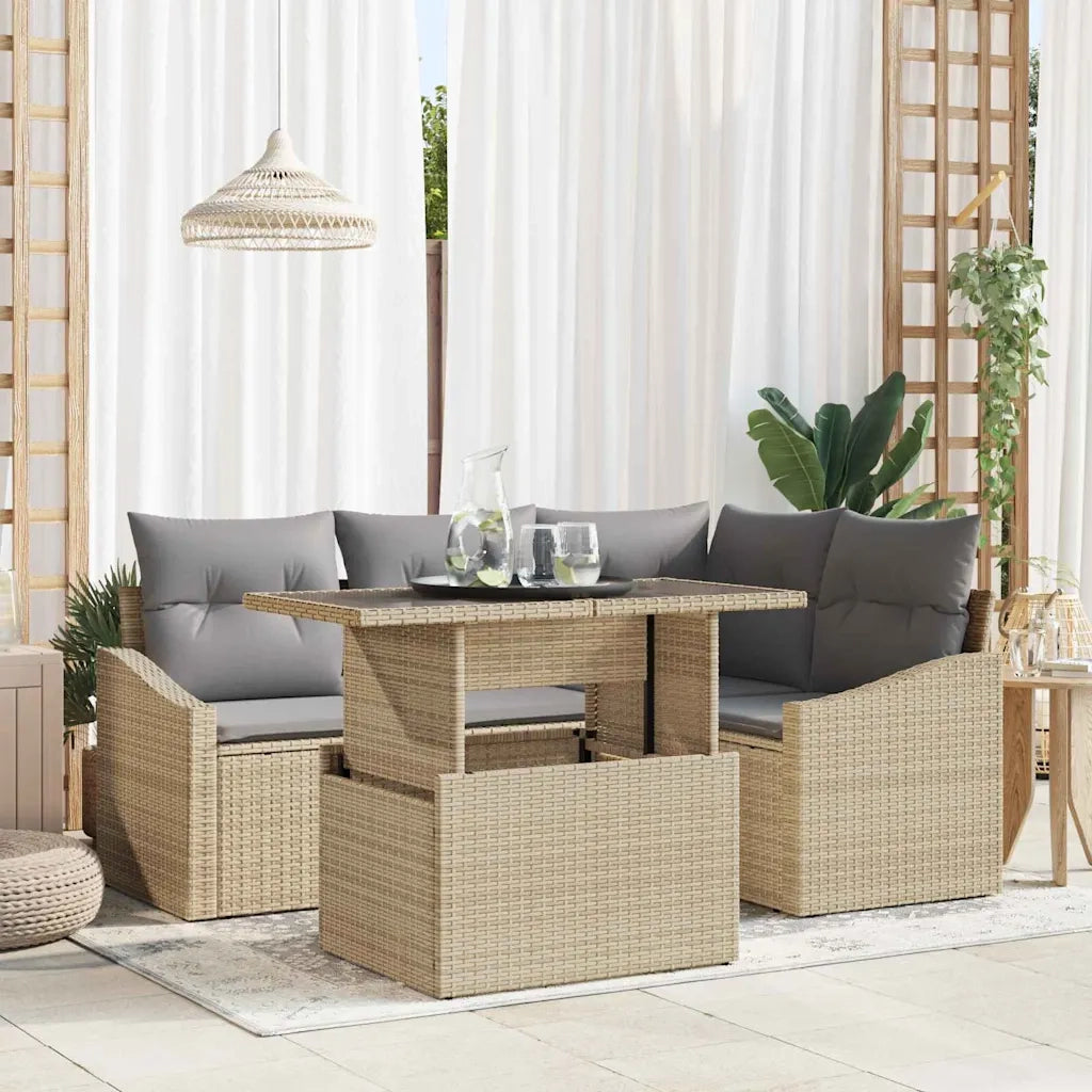Set Divano da Giardino con cuscino 5 pcs Beige e Grigio Chiaro