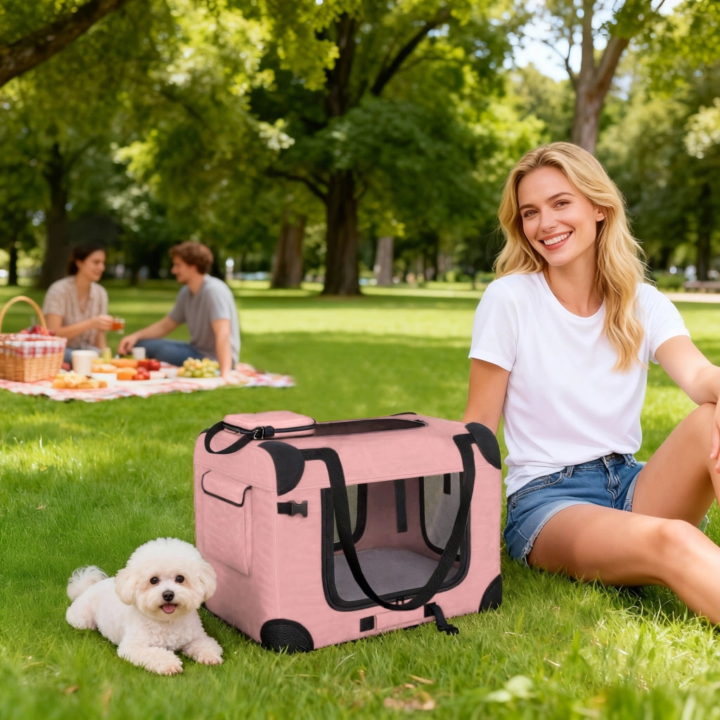 Trasportino Pieghevole per Cani ¨C Xylo ¨C 60x41,5x41 cm Rosa con Finestre a Rete
