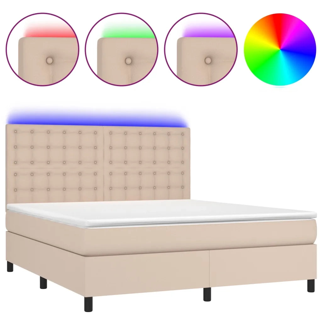 Giroletto Molle Materasso e LED Cappuccino 180x200cm Similpelle 3135962