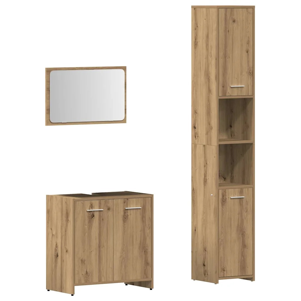 Set Mobili da Bagno 3 pz Rovere Artigianale Legno Multistrato 3328562