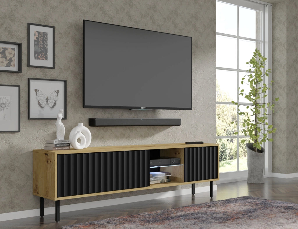 MOBILE VINA PORTA TV 156 ROVERE ARTIGIANALE NERO OPACO