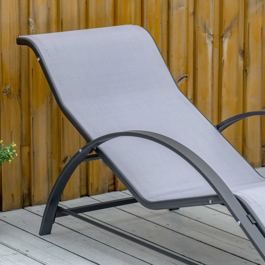 Set di 2 Lettini Prendisole 59x169x66 cm e Tavolino con Piano in Vetro Grigio Chiaro