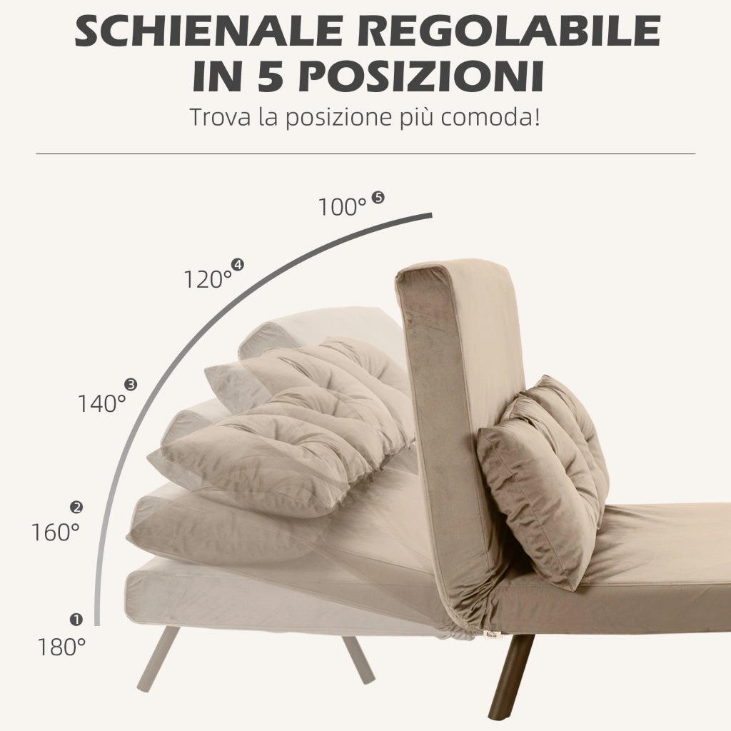 Divano Letto in Tessuto Effetto Velluto con Schienale Regolabile ¨C Zephmum ¨C 102x73x81 cm, Marrone Chiaro