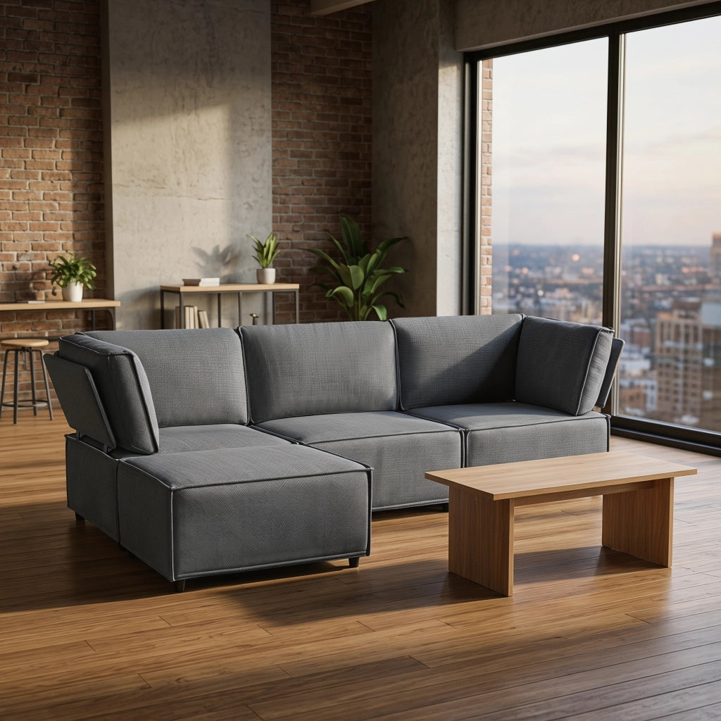 Divano modulare convertibile con seduta confortevole e struttura stabile in tessuto grigio scuro 238 × 154 × 75 cm