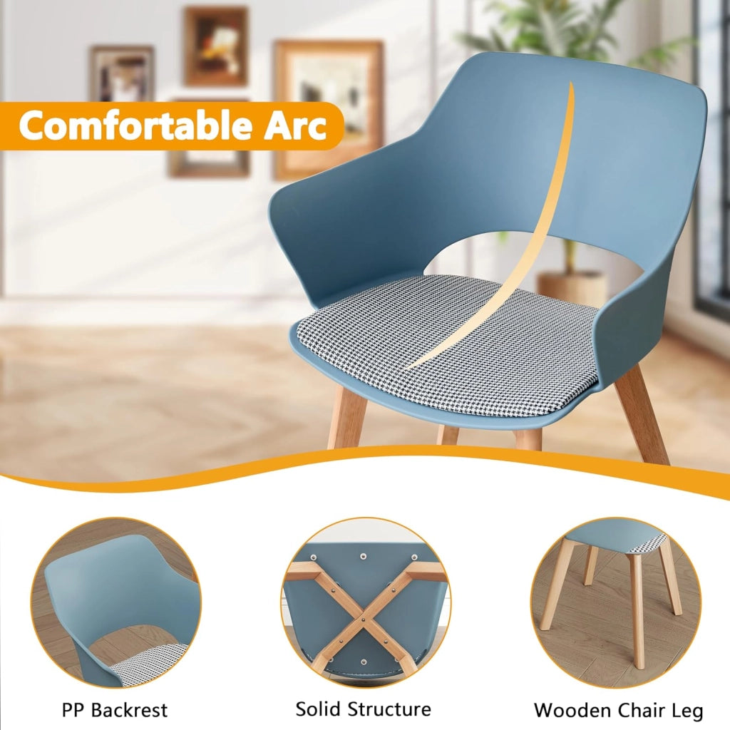 GrandCA HOME Set di 4 Sedie da Cucina Nordica Sedia da Pranzo con Gambe in Legno Massello, Sedie Imbottite per Camera da Letto, Soggiorno, Cucina,Azzurro