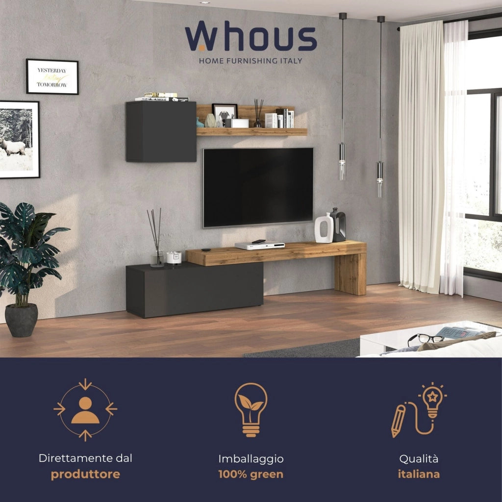 WHOUS Parete attrezzata Chronos set soggiorno antracite opaco e rovere 180/290x40 cm