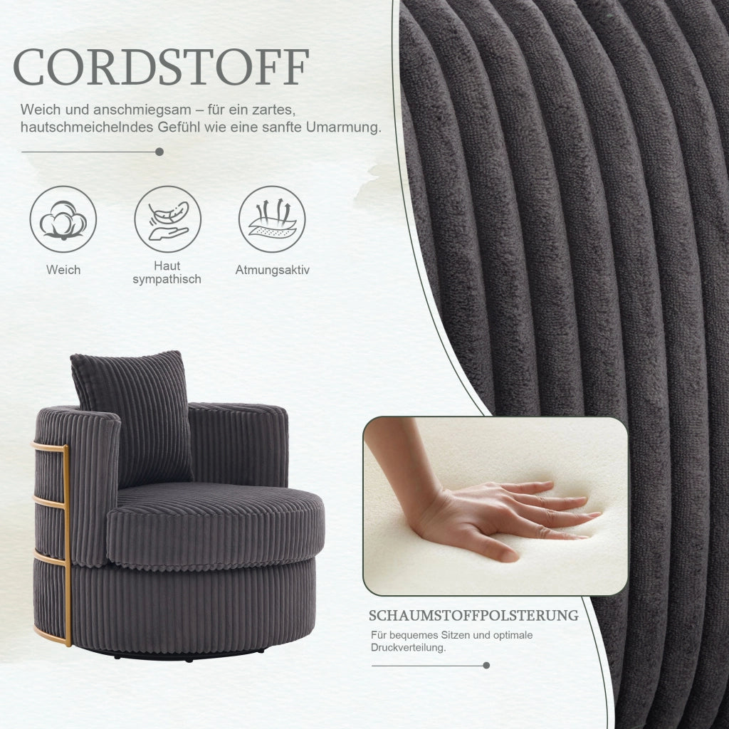 POLTRONA girevole 360° con vano contenitore 76x79x78 cm in corduroy grigio