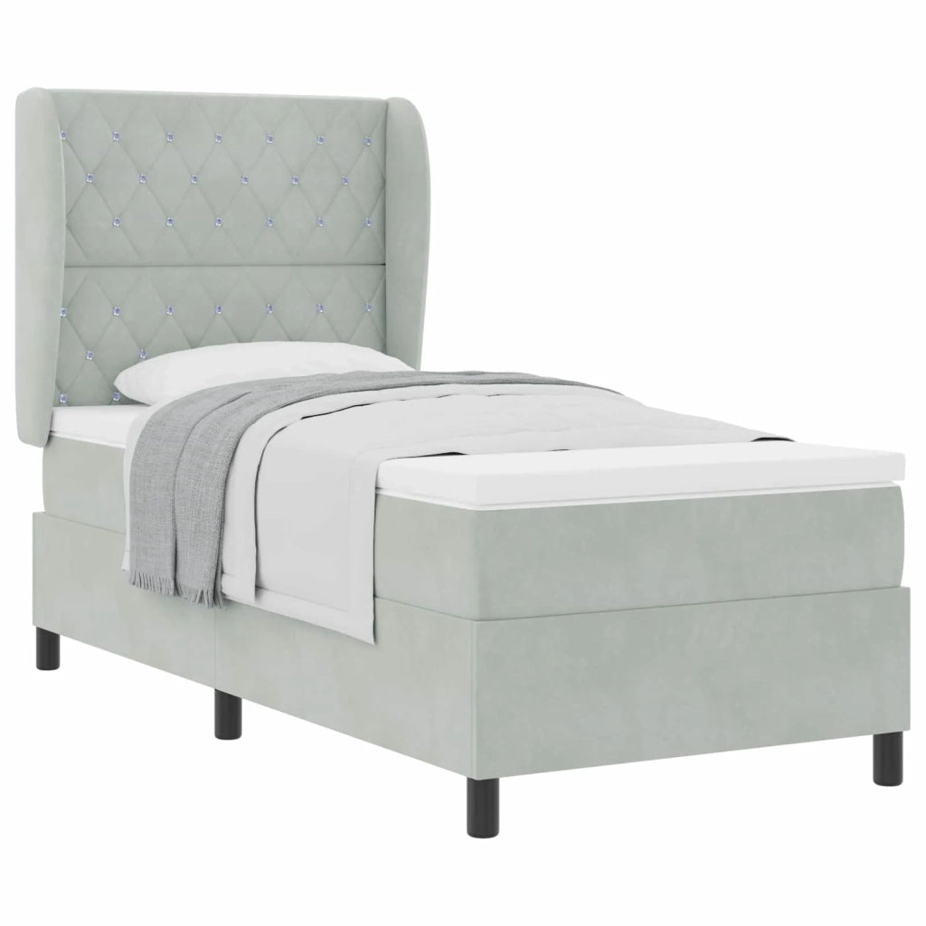 Letto a molle con testiera Grigio chiaro 190 x 90 cm Poliestere 3340850