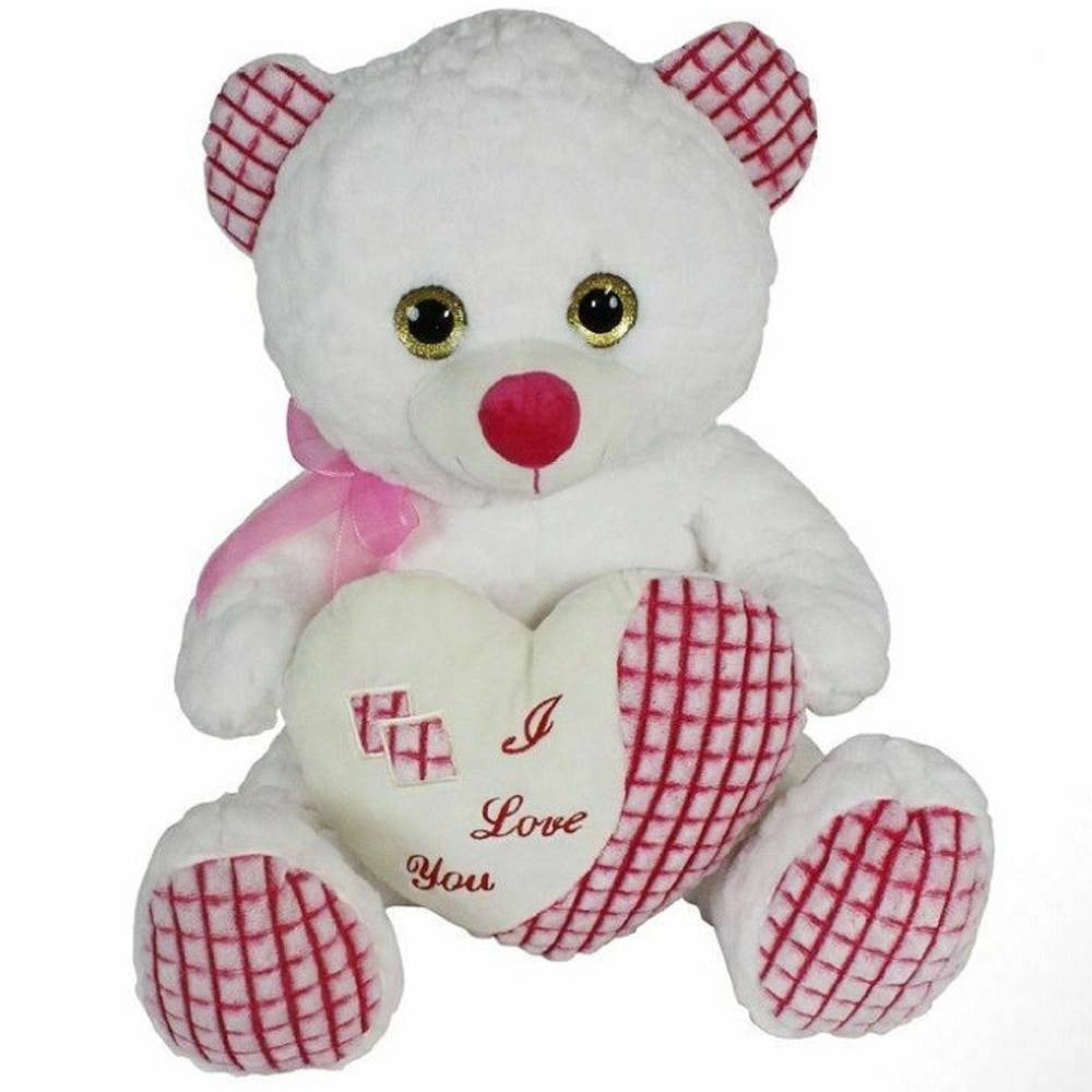 Trade Shop - Orso Peluche Pupazzo Con Cuore Scritta I Love You Fiocco 55cm San Valentino 84697 -