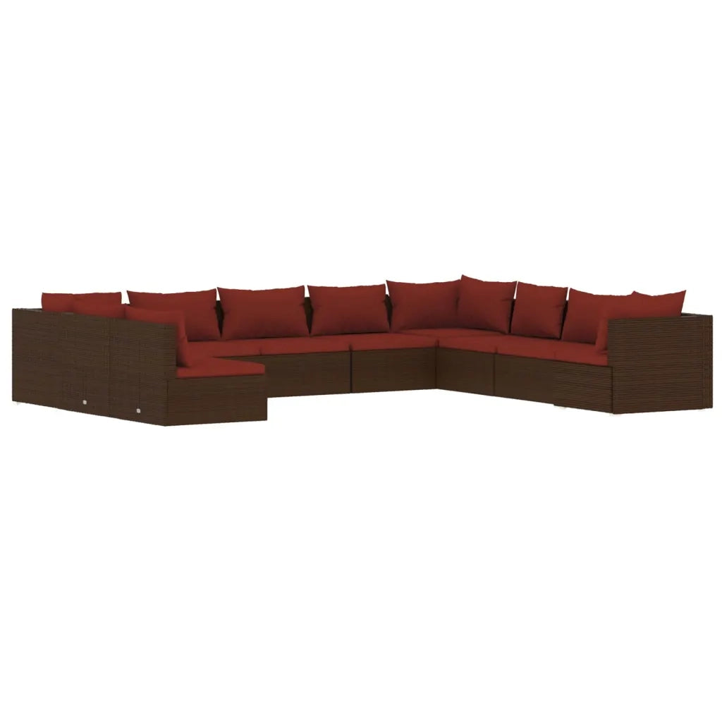 Set Divani da Giardino 10 pz con Cuscini in Polyrattan Marrone cod mxl 39061