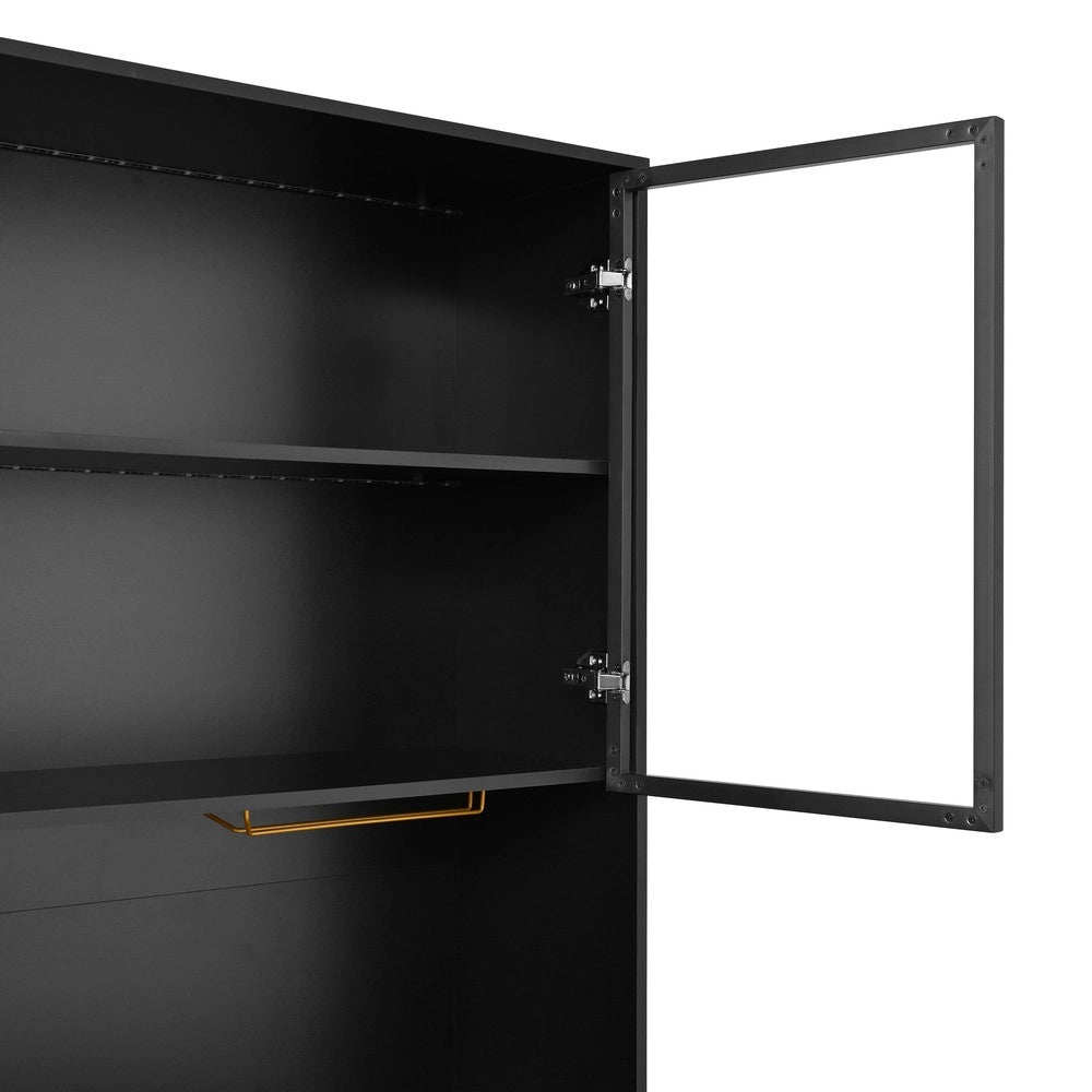 Mobile Scaffale Vetrina ¨C Minimal ¨C Nero bianco, MDF, elementi in vetro, con luci LED integrate