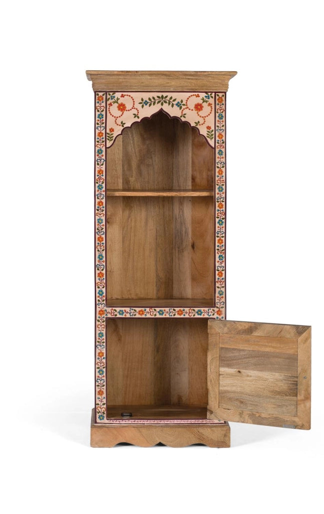 Libreria in legno di mango con dettagli floreali dipinti a mano