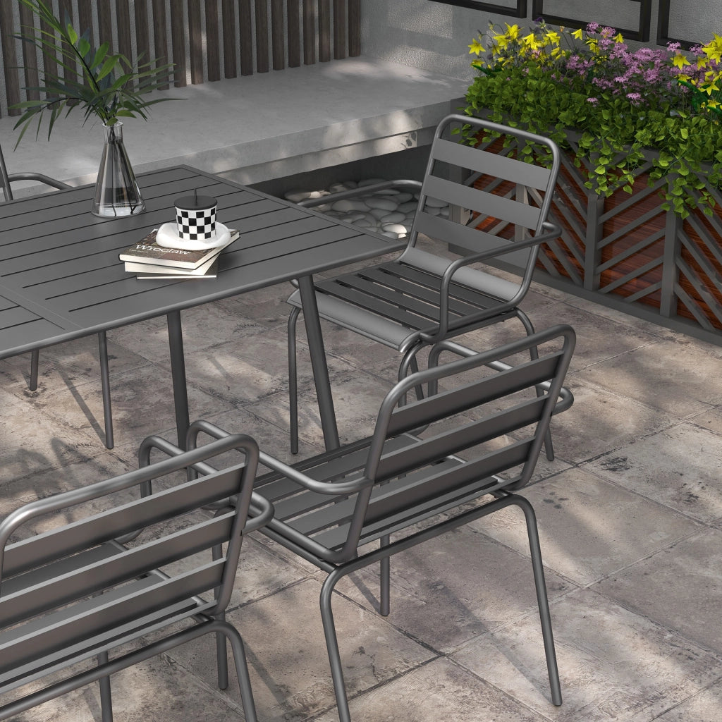 Set giardino 7 pezzi con tavolo e 6 sedie impilabili ¨C zephmum ¨C acciaio grigio scuro