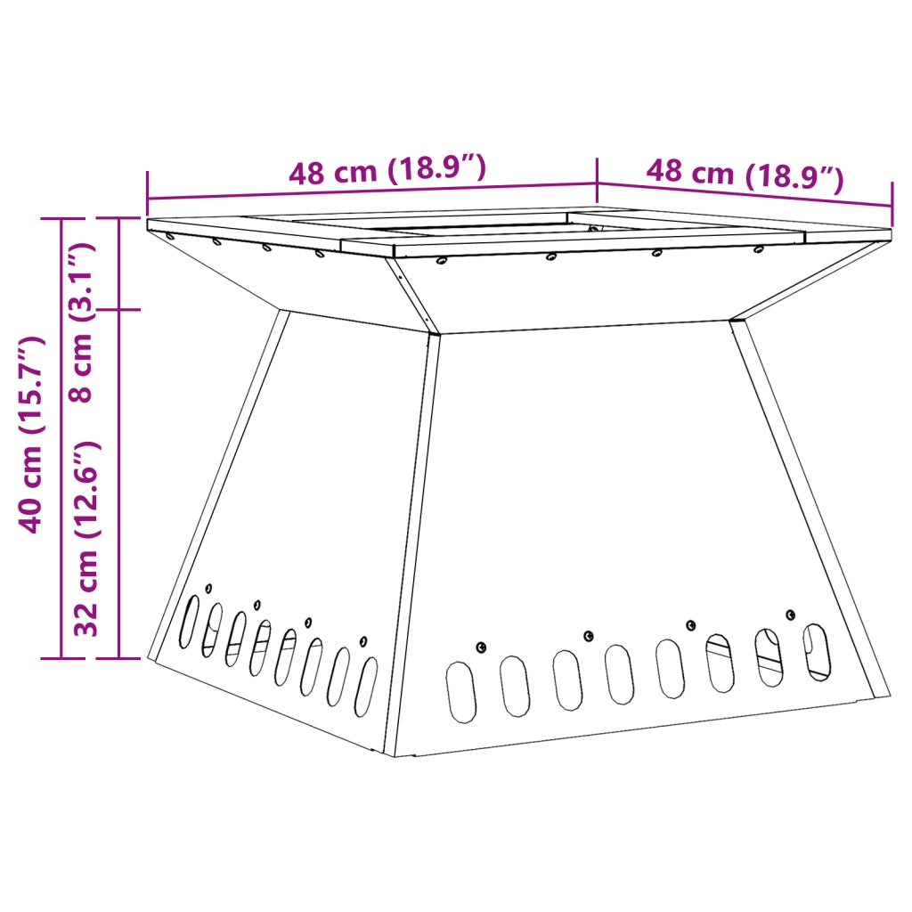 Braciere 48x48x40 cm Acciaio Resistenti alle Intemperie